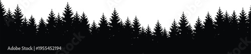 Silhouette vector of dense coniferous forest with pine and fir trees, natural evergreen woodland design for landscape and nature illustration
