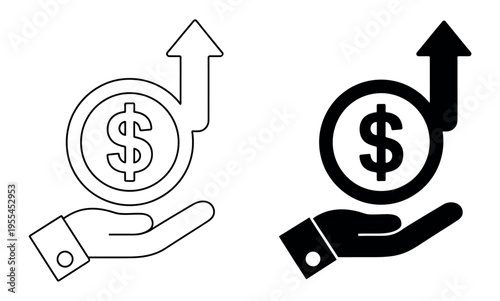 Profitability icon set with profit margin, sales growth, and business growth symbols, illustrating revenue increase, profit concept, and financial success, vector design