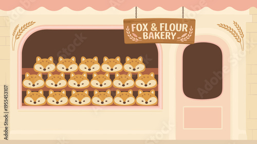 Fox shaped bread in bakery window – Ideal for bakery branding, artisan food blogs, or whimsical cafe marketing.