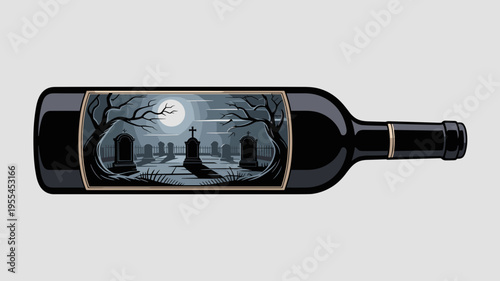 Gothic wine bottle illustration with full moon – Great for luxury beverage packaging, occult-themed blogs, or atmospheric party invites.