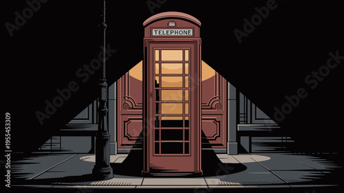 Mysterious telephone booth speakeasy entrance vector illustration