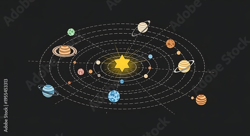 colorful illustration of solar system planets orbiting around the sun