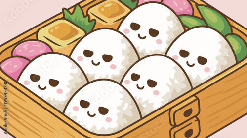 Kawaii bento box with ghost rice balls – Ideal for cute food blogs, Japanese culture content, or kids' meal inspiration.