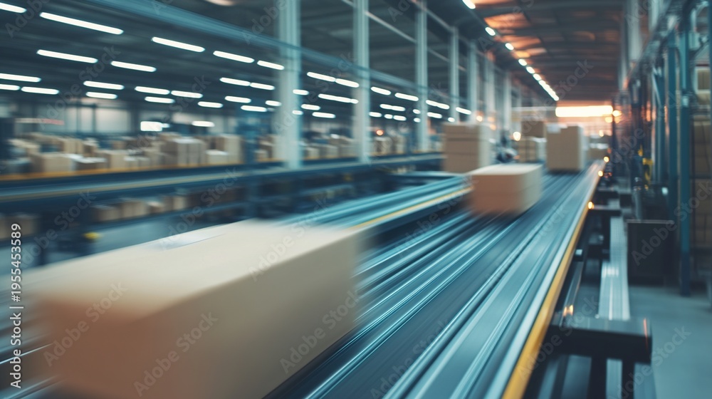Fototapeta premium conveyor. A bustling logistics center with packages moving on conveyor belts. safety posters, maintenance manuals, designed for industrial assembly lines and welding operations, used by engineers.