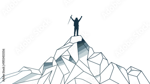 Geometric mountain climber at the top – Great for startup branding, career coaching, or modern interior prints.