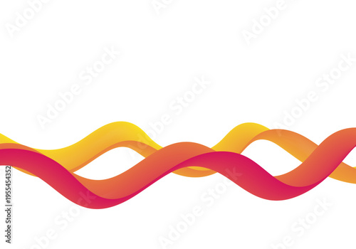 Abstract dynamic wave of two intertwined volumetric ribbons in warm yellow-red gradients on white background. Eps 10