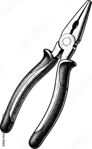 Needle Nose Pliers Engraving – Fine Line Tool IllustrationNeedle Nose Pliers Engraving – Fine Line Tool Illustration