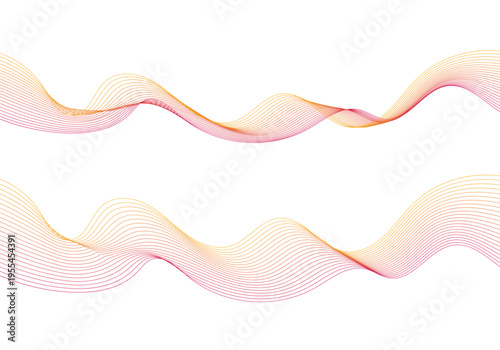 Set of three abstract linear waves in warm pink and gold gradients on white background.