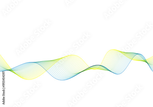 Smooth wave of blue-yellow color from thin vector lines on a clean light background. Eps 10
