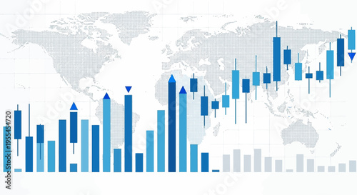 Financial growth and stock market analysis with global map background.