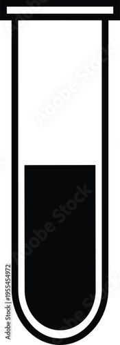 Minimalist black and white laboratory test tube icon representing scientific research, medical experiments, chemistry education, clinical diagnostics and liquid chemical analysis