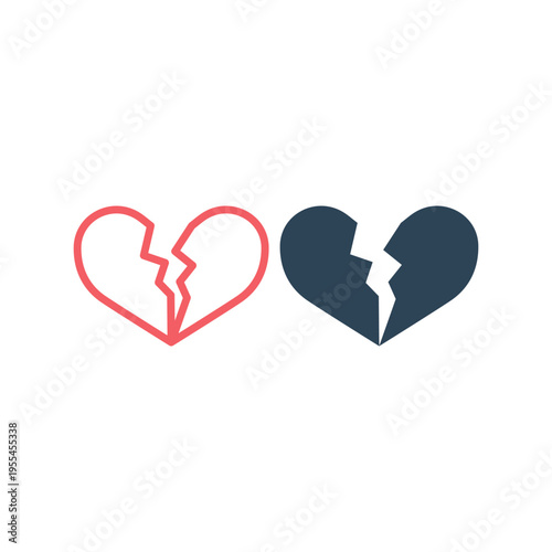 Broken heart icons set flat vector simple isolated illustration signage template design trendy