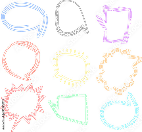 ネオンライトのような連続ライン装飾で表現したユニークな吹き出しフレームセット（イベント・広告・デジタルデザイン向け）