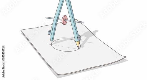 Drawing compass on paper sheet.