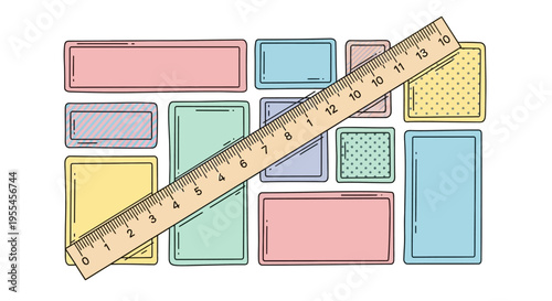 Ruler on colorful rectangle shapes.