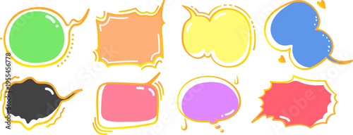 ネオンカラーで縁取られたポップな吹き出しフレームセット 視認性の高い太ラインデザイン SNSや広告に最適なコミック素材