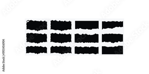Jagged rectangle. Set of Paper torn, jagged edge rectangle shape. Rectangle torn paper shape. Headline, calligraphy border, isolated grunge header background.  Vector