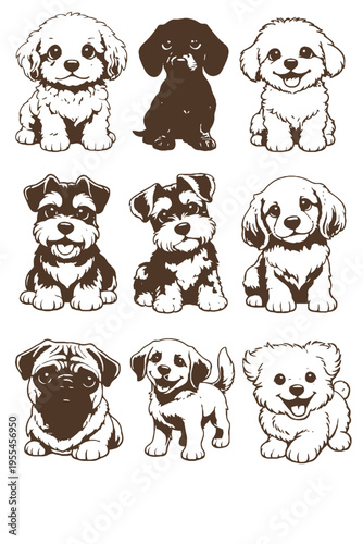 Cartoon dogs in various breeds and poses