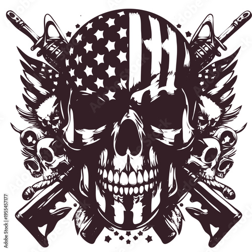 American flag skull with swords and crossbones