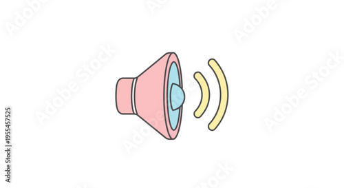 Pink Megaphone with Sound Waves Emitting.