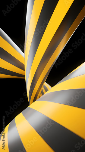 Curves of vibrant yellow and gray ribbons intertwine smoothly against a dark backdrop Generative AI
