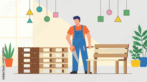 Creative Repurposing Man Crafting New Furniture from Pallets