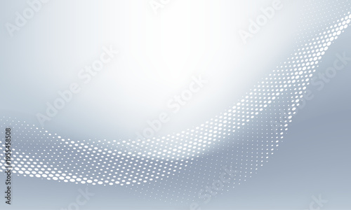 グラデーションブルーに広がるドットパターンの抽象背景、テクノロジーと未来感を演出する滑らかな曲線デザイン（ビジネス・デジタル・背景素材）