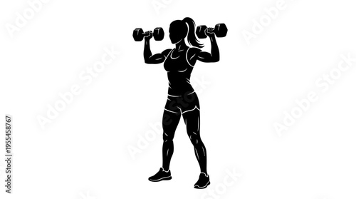 Silhouette of a female athlete lifting dumbbells during a workout in a gym, symbolizing strength training and female empowerment.