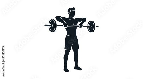 Silhouette illustration of a man performing an upright row exercise with a barbell, focusing on shoulder and upper back strength training.