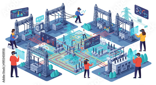 People Interacting with Futuristic Technology in a Digital Environment.