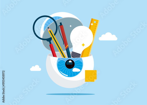 Human eye. Open Mind, New Skills and Creative Abilities. Business creative idea. Flat vector illustration.