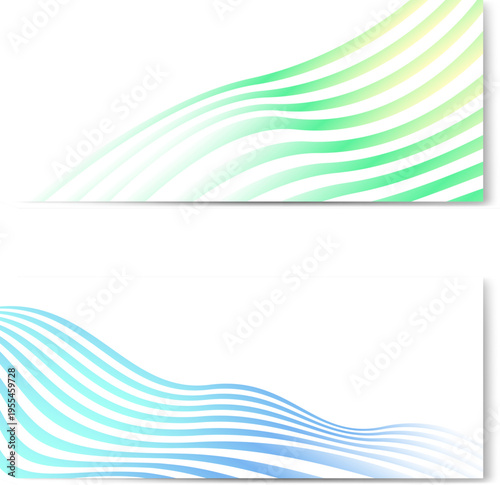グリーンからブルーへ流れるグラデーションの波ライン抽象背景・清潔感と未来感のあるビジネス向けデザイン素材
