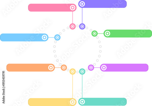 カラフルな円形フローと接続ポイントで構成されたビジネスインフォグラフィック用タイムラインテンプレート背景