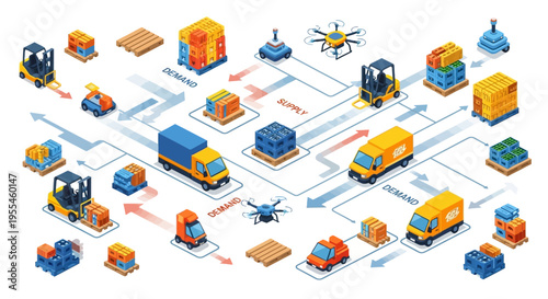 Logistics and Supply Chain Management Network Illustration.