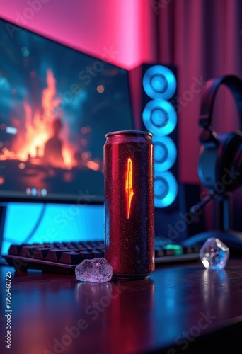 Gamer Streaming Setup Engaging Surroundings Sleek Aluminum Can Energy Drink
