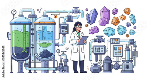 Scientist Working in a Modern Laboratory with Crystals.