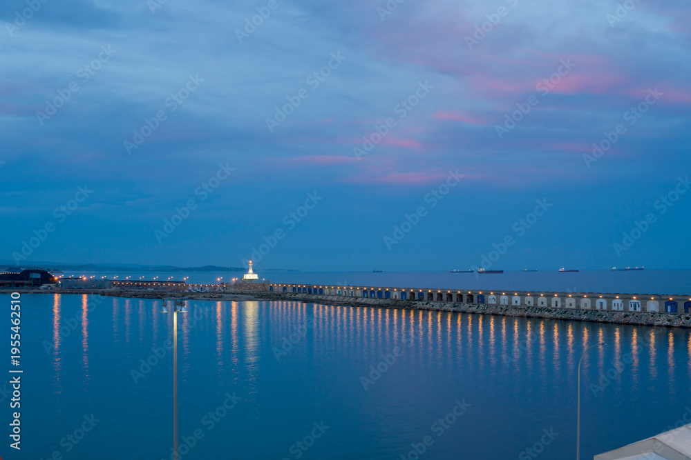 Obraz premium Tarragona Catalonia Spain Views of the port of Tarragona at dusk from a cruise ship Spain