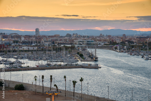 Valencia Spain   Views of the port of Valencia at dusk from a cruise ship