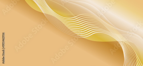 高級感あふれるゴールドグラデーションの流線ウェーブと光の重なりが美しい抽象背景デザイン（ラグジュアリー・エレガント・ビジネス向け）