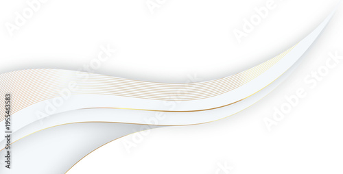 白を基調としたミニマル空間に繊細なゴールドラインが流れる洗練された高級抽象ウェーブ背景（シンプル・クリーン・モダン）