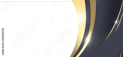白とゴールドの円形デザインが輝くラグジュアリーで華やかな抽象背景（光の粒子と曲線が美しい高級装飾デザイン）