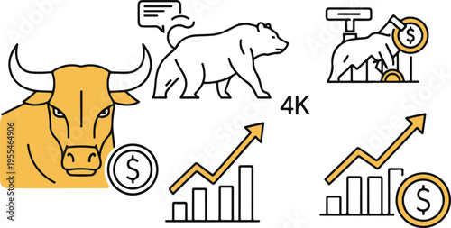 4K vector illustration of livestock farming and financial growth with animals and investment charts