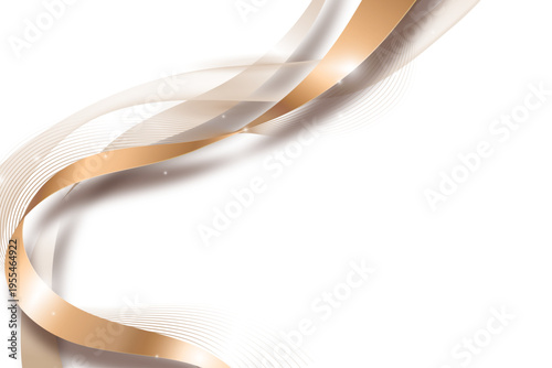 白とゴールドの流れるリボン曲線が美しく交差する上品で高級感のある抽象背景｜エレガント・ビジネス・ブランディング向けデザイン素材