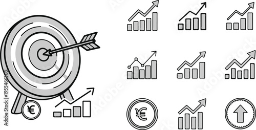 dart hitting target with house and euro icons illustrating real estate investment success and financial goals
