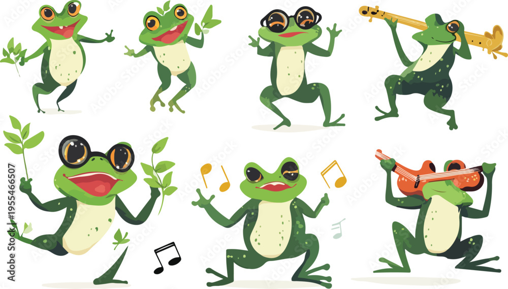 Obraz premium Funny Cartoon Cactus Character Illustration in Green Smiling Style