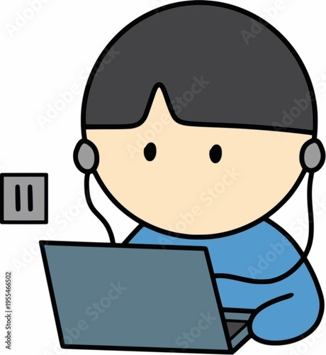 Earphone  Character Paused Simple– Pause and Stop Concept Illustration