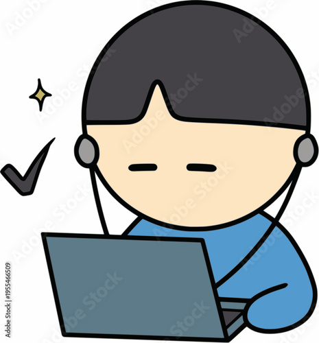 Cute Earphone Character Understanding and Learning Success Concept
