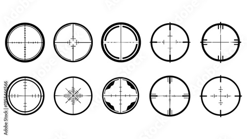 Collection of ten professional vector sniper rifle scope crosshair reticle target icons