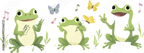 Green Cartoon Frog Vector Illustration Happy Cute Animal