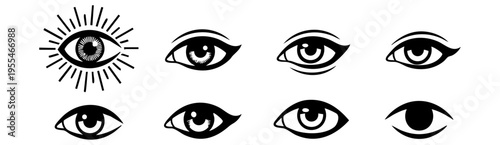 Eight Minimalist Human Eye Vector Icons Set For Beauty And Creative Design